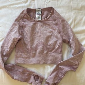 GymShark pink cropped long sleeve workout top